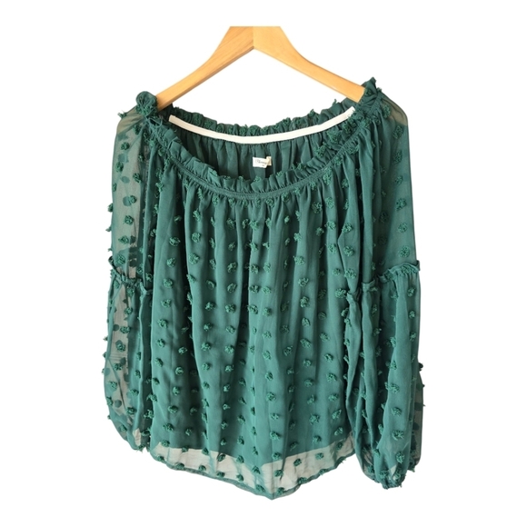 Blooming Jelly Sheer Textured Blouse XL Green Women Lined Flare Sleeves Y2k - Picture 1 of 15
